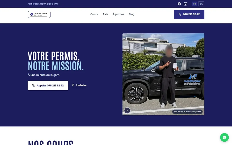 La page d’accueil du site de Chniter Drive sur ordinateur.