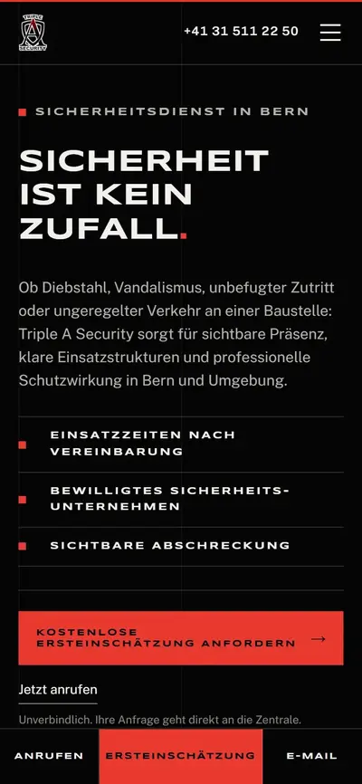 Le site de Triple A Security sur téléphone, avec le numéro de téléphone tout en haut.